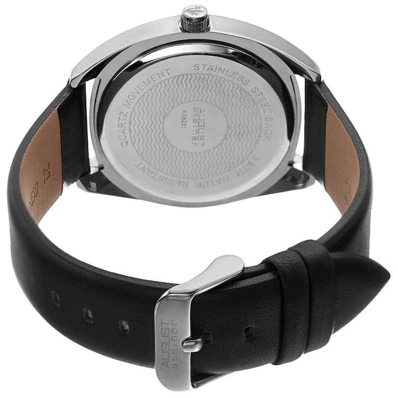 August Steiner Men's Classic Date Leather Silver-Tone/ Black Strap Watch
