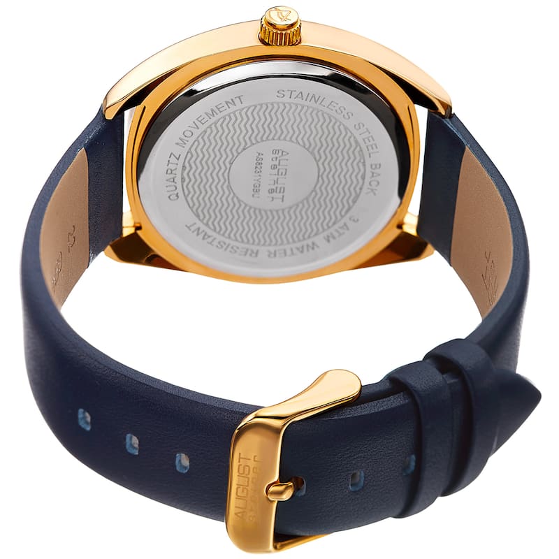 August Steiner Men's Classic Date Leather Gold-Tone/ Blue Strap Watch
