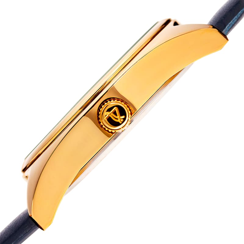 August Steiner Men's Classic Date Leather Gold-Tone/ Blue Strap Watch