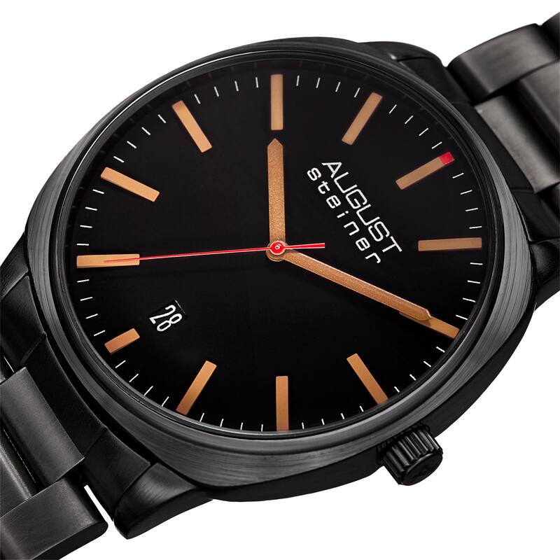 August Steiner Men's Classic Easy-to-Read Stainless Steel Black Bracelet Watch
