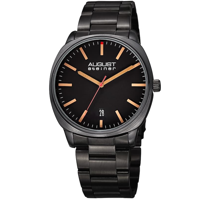 August Steiner Men's Classic Easy-to-Read Stainless Steel Black Bracelet Watch