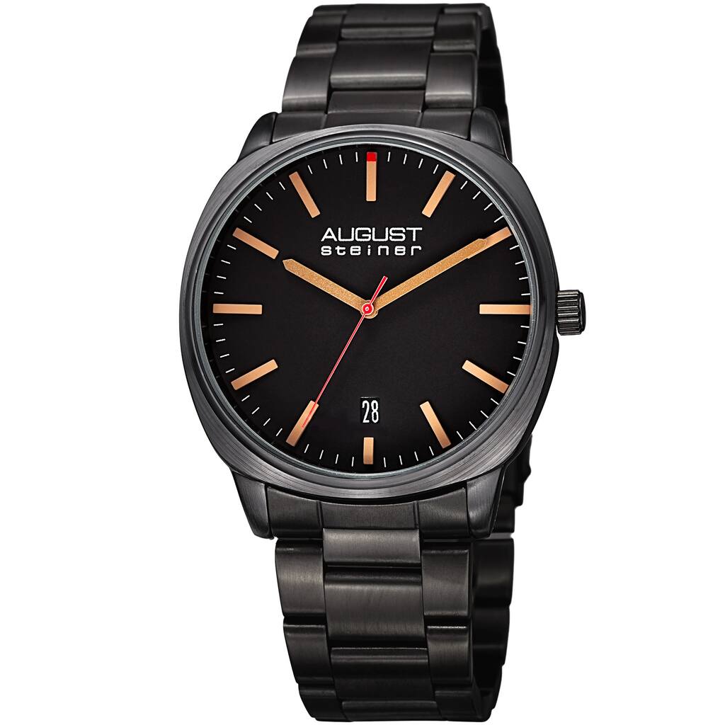 August Steiner Men's Classic Easy-to-Read Stainless Steel Black Bracelet Watch