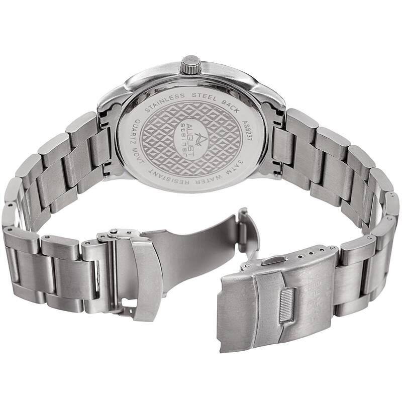August Steiner Men's Classic Easy-to-Read Stainless Steel Silver-Tone/ Black Bracelet Watch