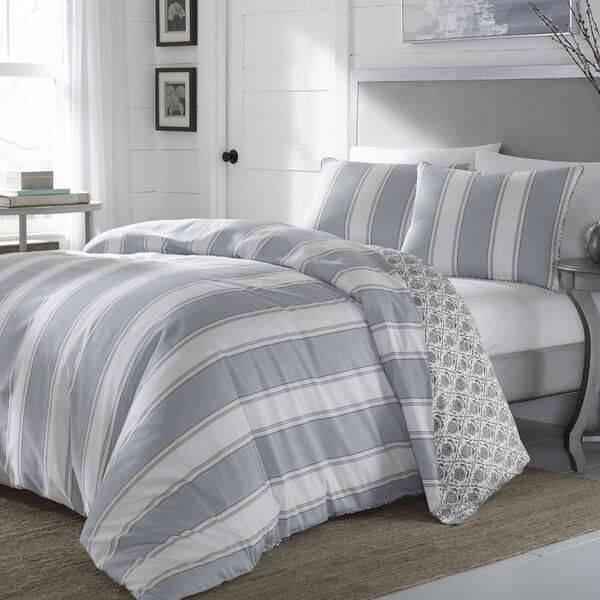 Shop Stone Cottage Calista Grey Stripe Cotton Sateen Comforter Set