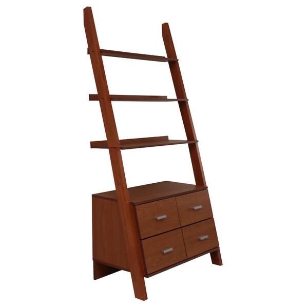 Oak finished leaning ladder bookshelf with drawers bed bath beyond