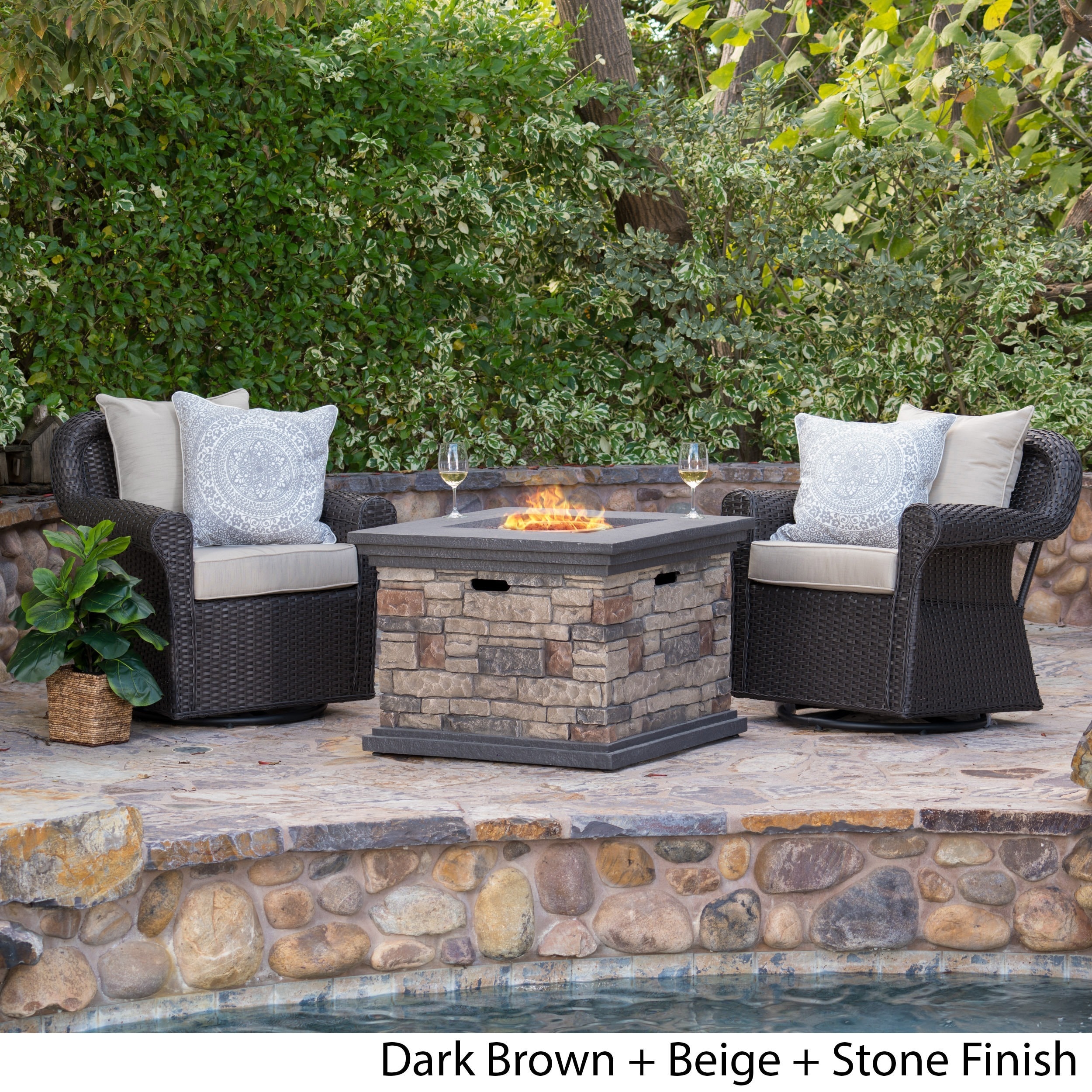 Shop Ariel Outdoor 3 Piece Gas Firepit Seating Set By Christopher