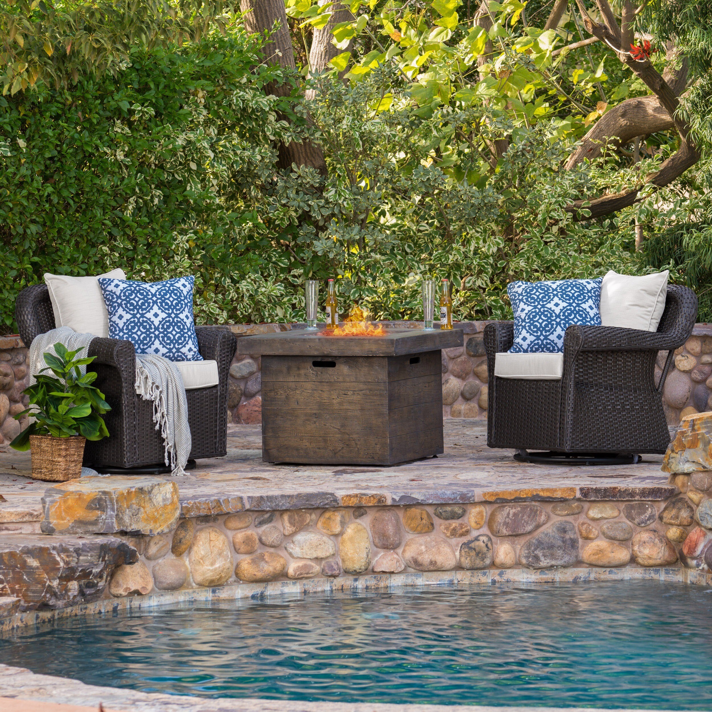 Shop Arlington Outdoor 3 Piece Gas Firepit Seating Set By