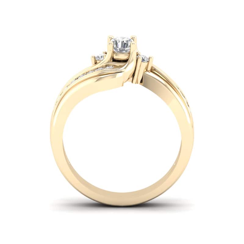 De Couer IGI Certified 14k Yellow Gold 1/2ct TDW Diamond Three Stone Swirl Bridal Set