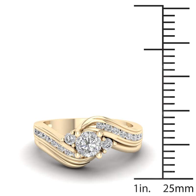 De Couer IGI Certified 14k Yellow Gold 1/2ct TDW Diamond Three Stone Swirl Bridal Set