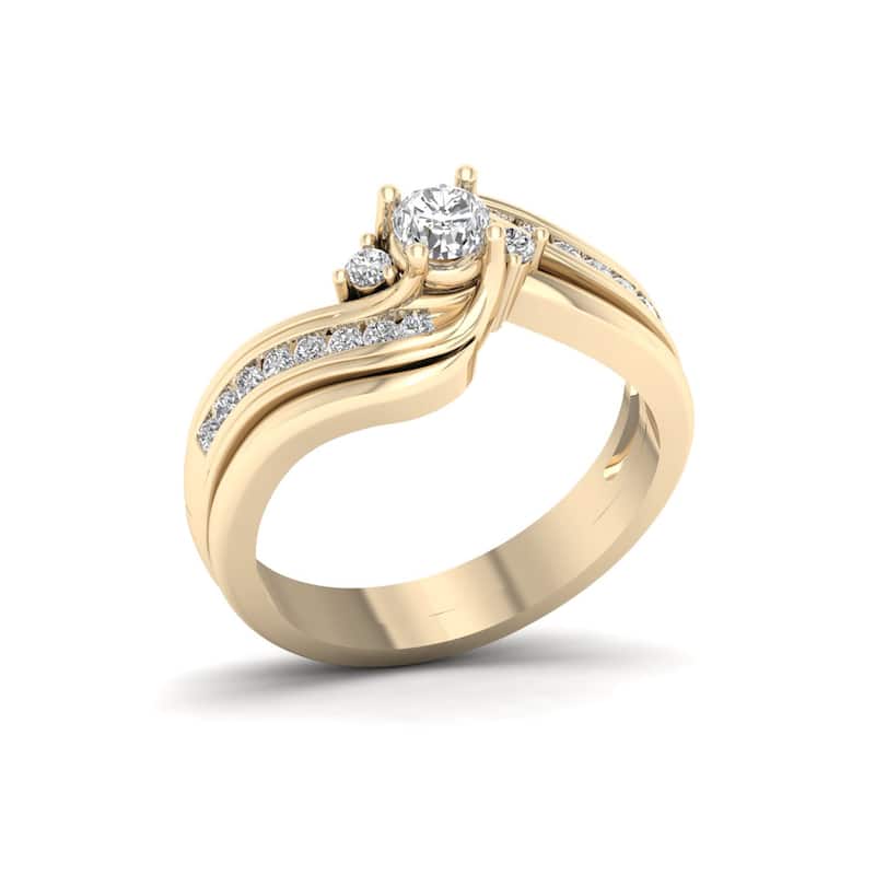 De Couer IGI Certified 14k Yellow Gold 1/2ct TDW Diamond Three Stone Swirl Bridal Set
