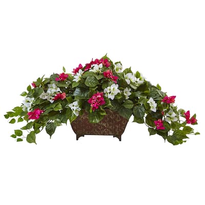 Nearly Natural Beauty White Bougainvillea in Metal Planter