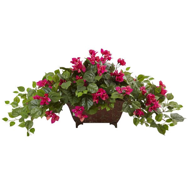 Nearly Natural Beauty Bougainvillea in Metal Planter - Overstock - 14306071