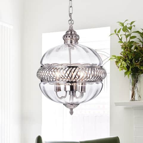 Permin 13-inch Clear Glass Globe with Metal Accents Pendant Light