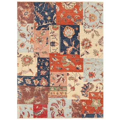 Handmade One-of-a-Kind Vegetable Dye Patch Design Wool Rug (Afghanistan) - 5'6 x 7'4