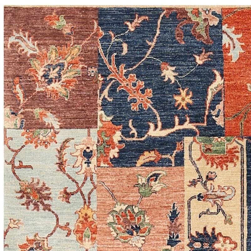 Handmade One-of-a-Kind Vegetable Dye Patch Design Wool Rug (Afghanistan) - 5'6 x 7'4