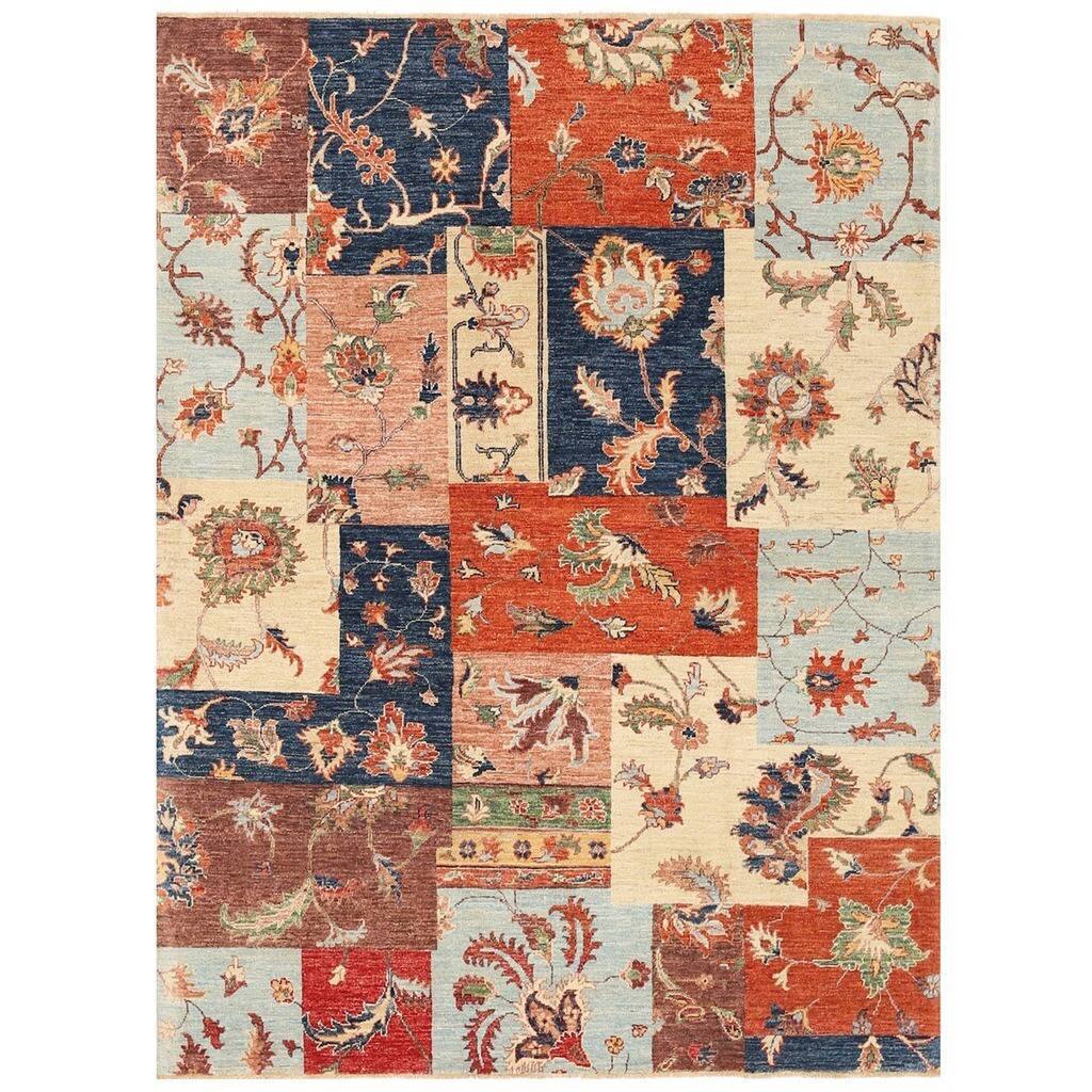 Handmade One-of-a-Kind Vegetable Dye Patch Design Wool Rug (Afghanistan) - 5'6 x 7'4