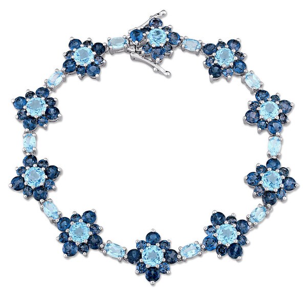 Laura Ashley London and Swiss Blue Topaz Flower Bracelet in Sterling Silver