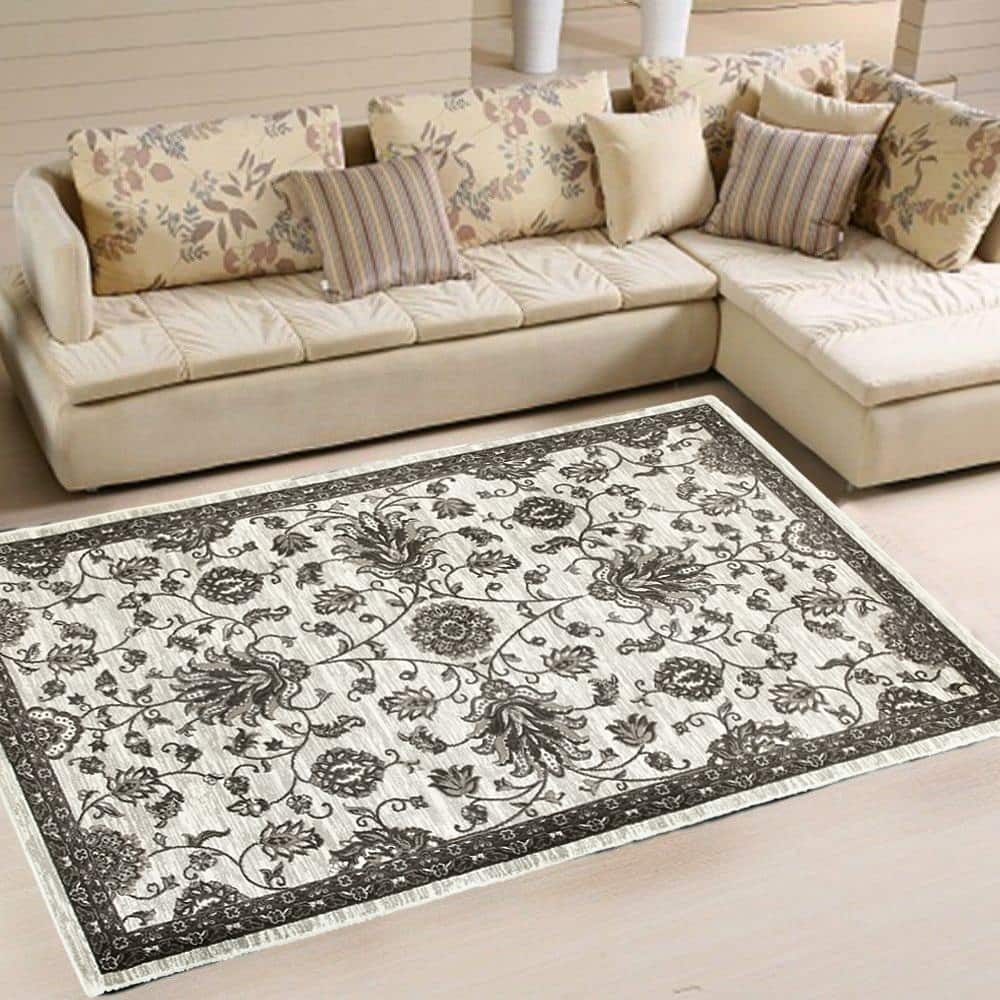 Sevita White/ Brown Olefin Area Rug - 7'9" x 9'10"/Surplus