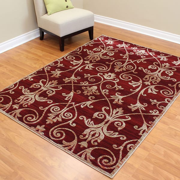Cambridge Floral Design Burgundy Area Rug (5'x7') 5' x 6'10" Bed