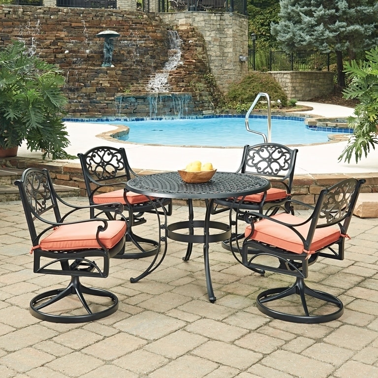 Shop Black Friday Deals On Home Style Biscayne Black Round 5 Pc Outdoor Dining Table 4 Swivel Rocking Chairs With Cushions By Home Styles Overstock 14307505