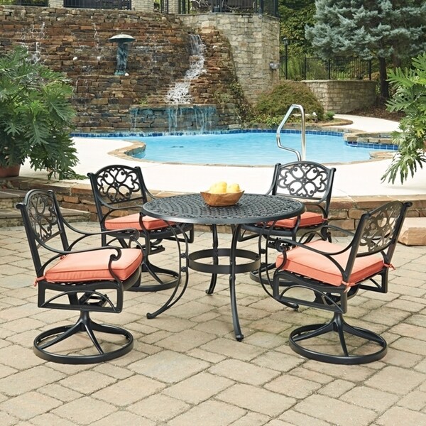 Home Style Biscayne Black Round 5 Pc Outdoor Dining Table 4 Home Style Biscayne Black Round 5 Pc Outdoor Dining Table 4 Swivel Rocking Chairs