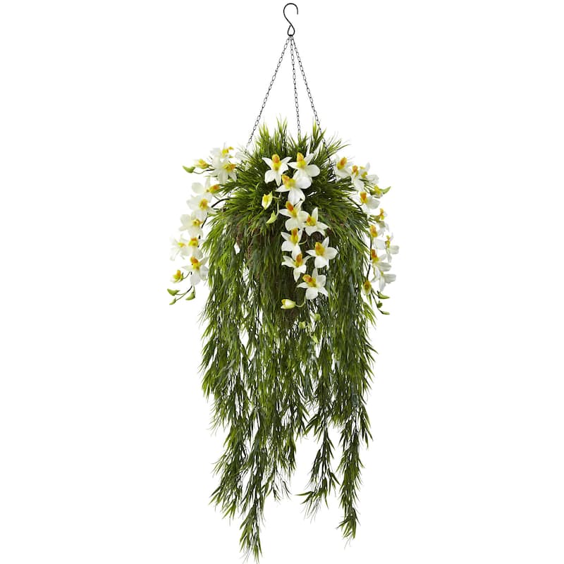 Bamboo and Dendrobium Cream Hanging Basket