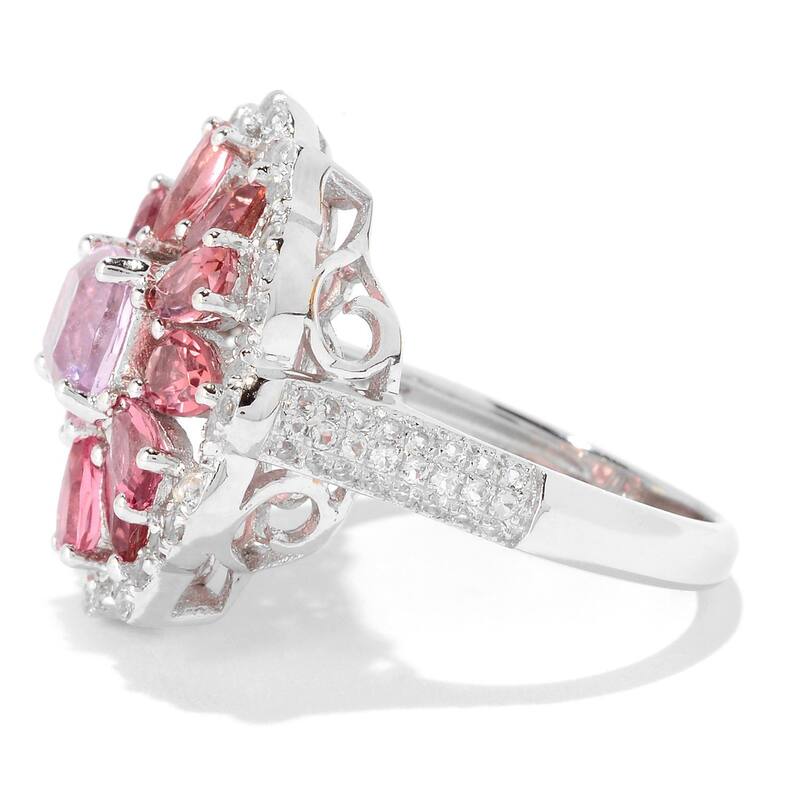 Sterling Silver Kunzite, White Topaz, and Toumaline Flower Ring