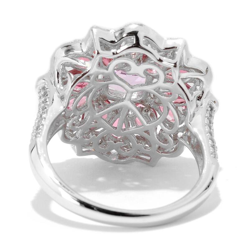Sterling Silver Kunzite, White Topaz, and Toumaline Flower Ring
