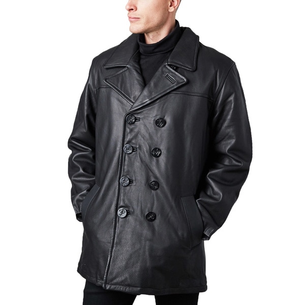Men's Black Glove Leather Pea Coat - Free Shipping Today ...