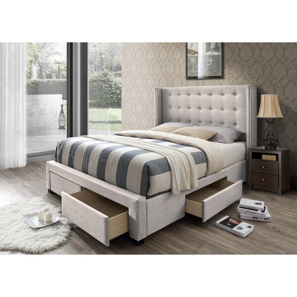 beige bed frame with storage