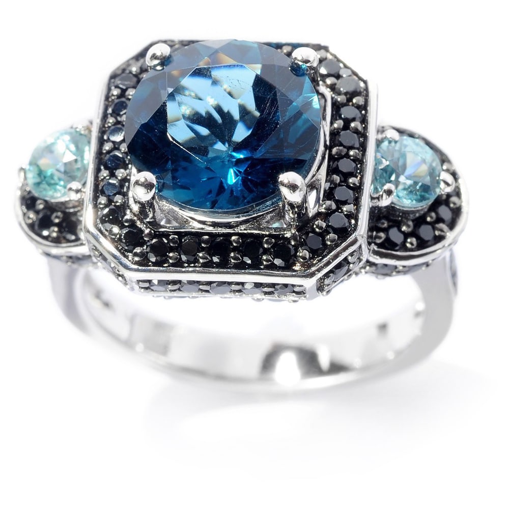 Sterling Silver 925 Elevated Emerald Cut Blue Topaz CZ Accent Cocktail Ring Sz 7
