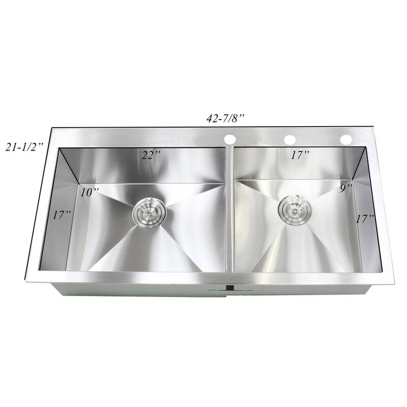 16 Gauge Stainless Steel 43-inch Double Bowl Kitchen Sink with Accessories