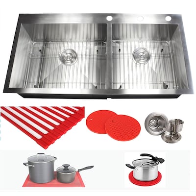 16 Gauge Stainless Steel 43-inch Double Bowl Kitchen Sink with Accessories