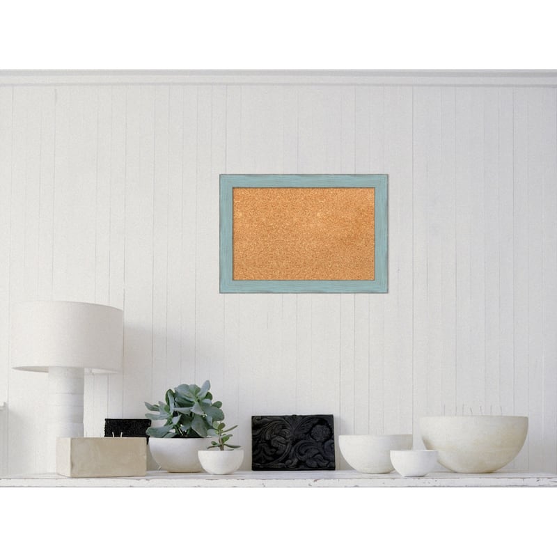 Framed Cork Board, Sky Blue Rustic