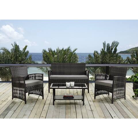 DG Casa Bali Steel Rattan Loveseat, 2 Chair and Table Set