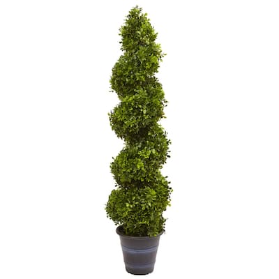 Boxwood Spiral Indoor/Outdoor Topiary with Planter - Green