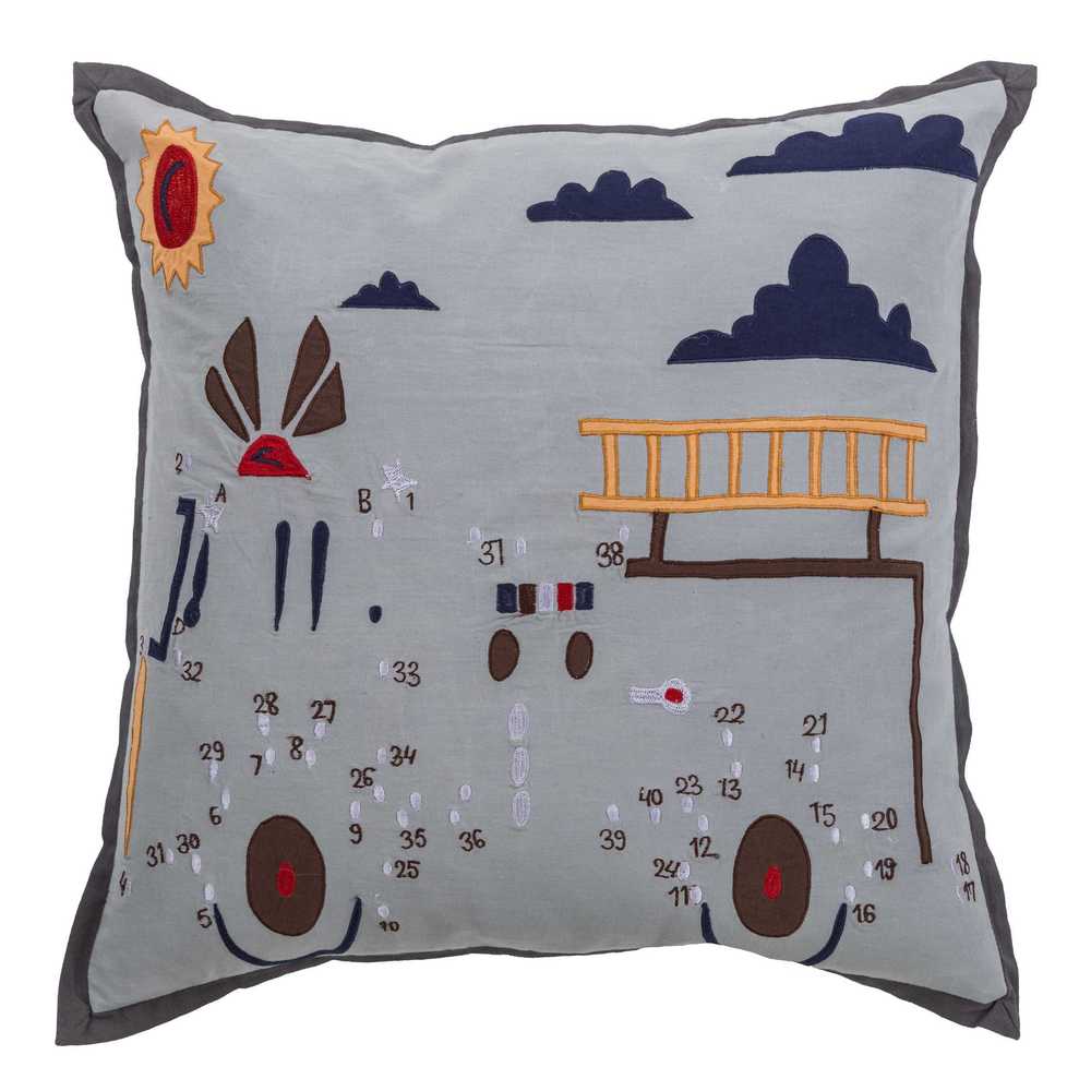 Grey Fire Truck Cotton Filled Throw Pillow