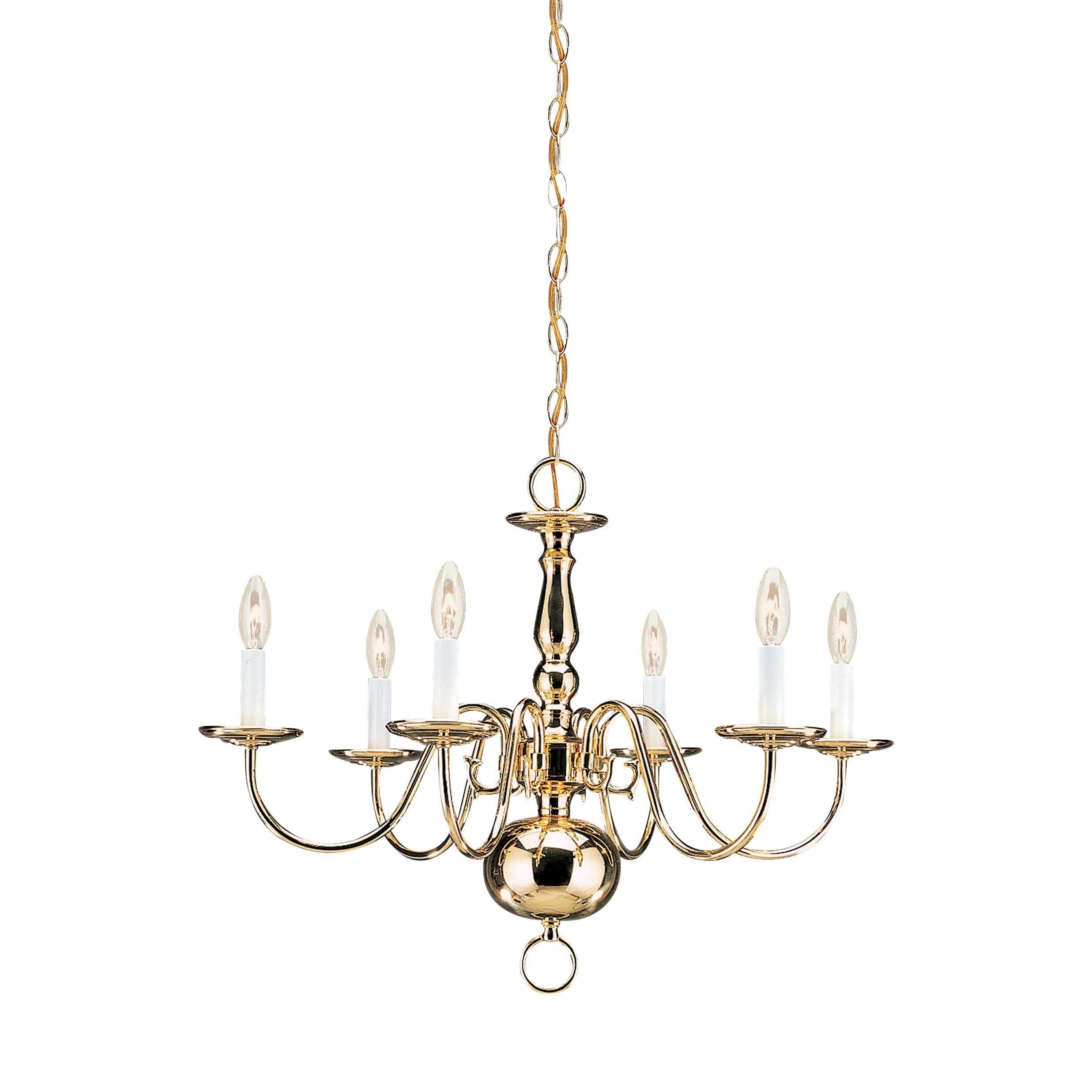 Sea Gull Traditional 6 Light Polished Brass Chandelier (6 Light Traditional Polished Brass Chandelier) - Chandeliers For Bedrooms by Overstock.com