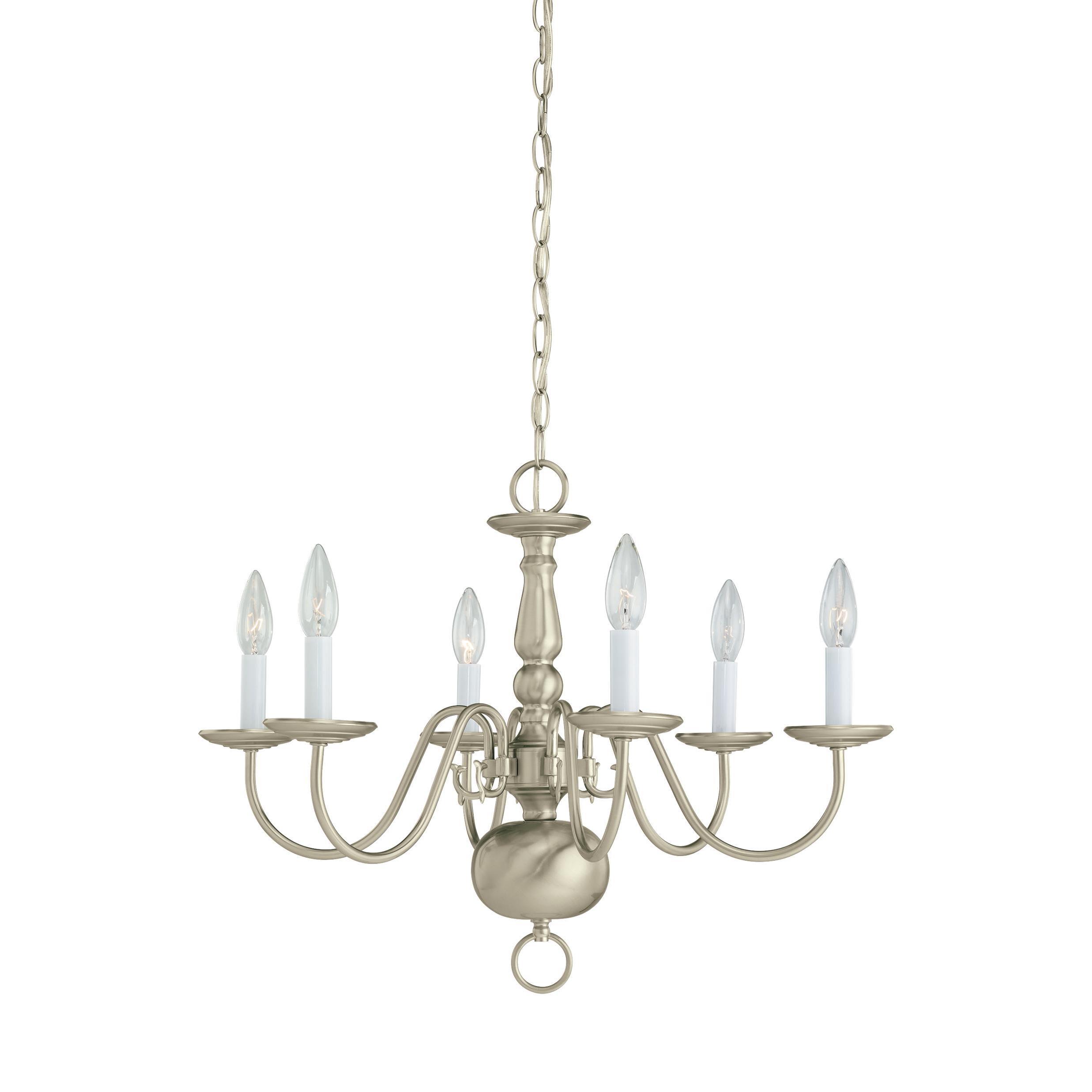 Sea Gull Traditional 6 Light Brushed Nickel Chandelier (6 Light Traditional Brushed Nickel Chandelier) - Chandeliers For Bedrooms by Overstock.com