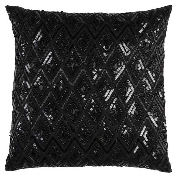 Rizzy Home Black Cotton Diamond Sequence Throw Pillow