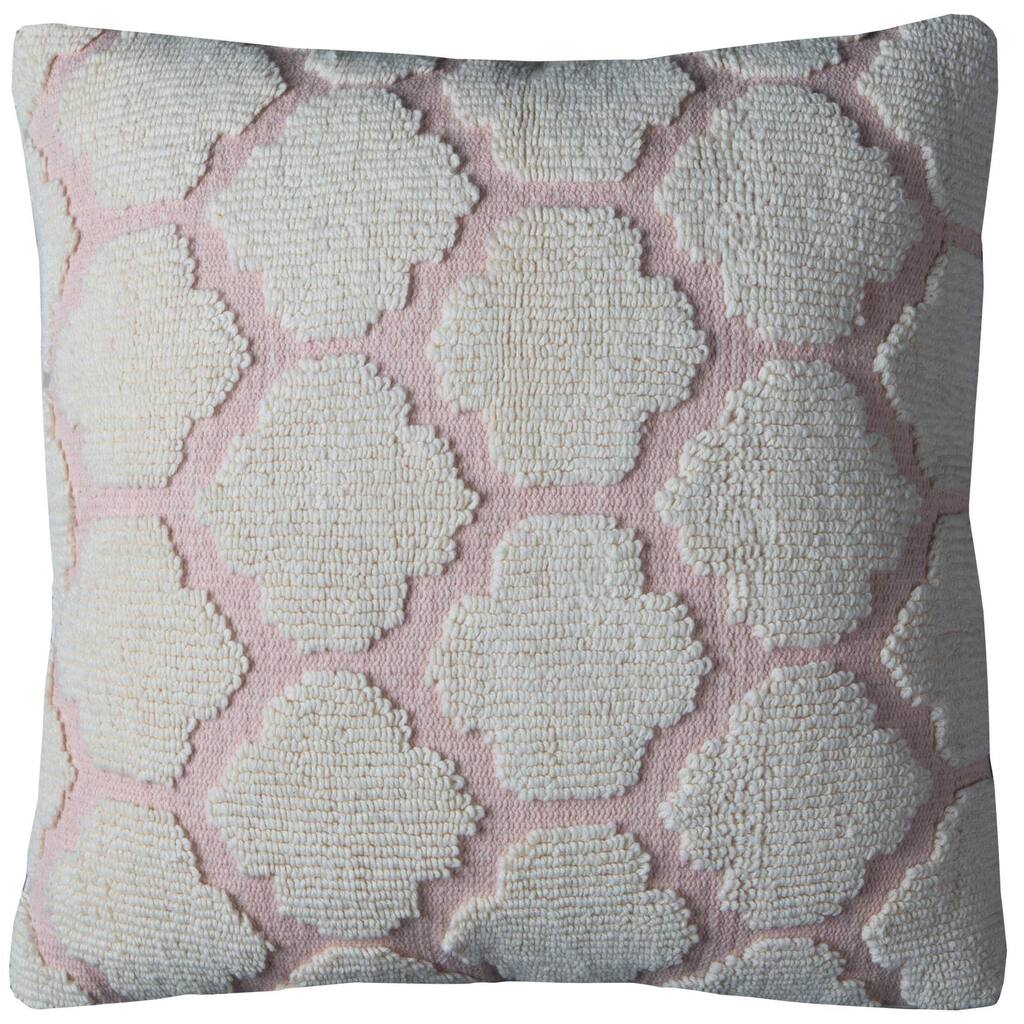 Hexagon Pink and Off-white Cotton Decorative Filled Throw Pillow
