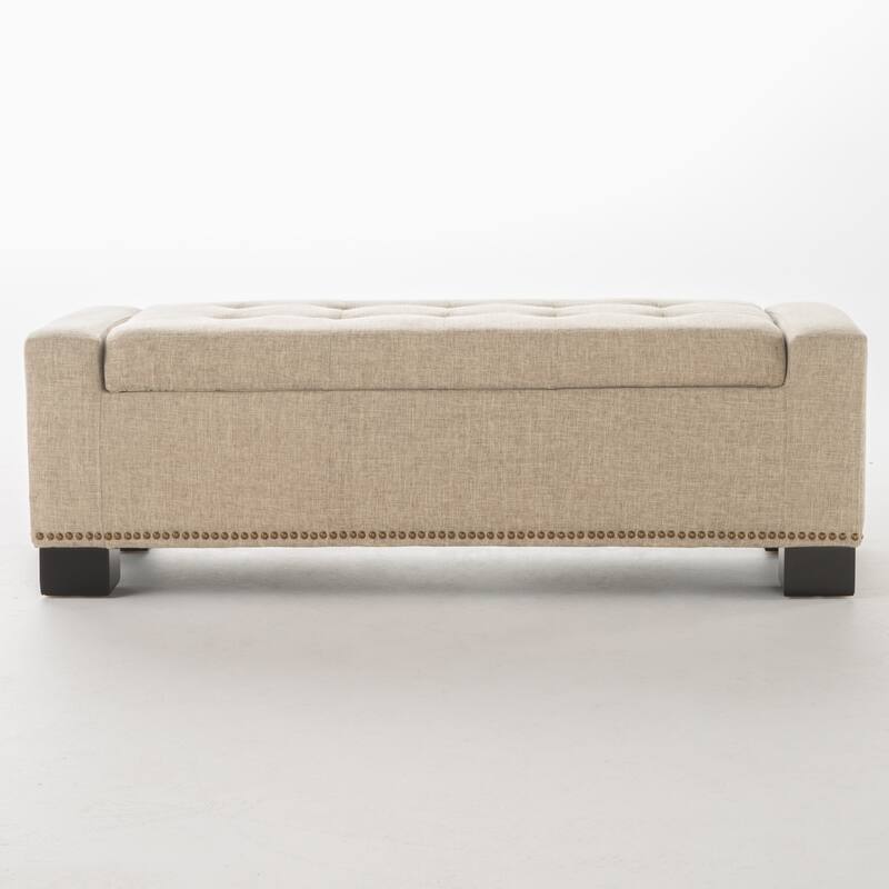 Explorer Fabric Storage Ottoman with studs by Christopher Knight Home - Beige