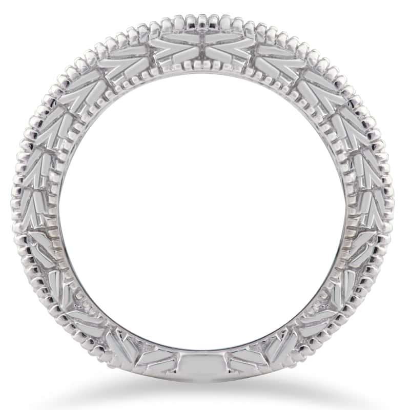 14k White Gold 1 3/8ct TDW Diamond Vintage Hand Engraved Stackable Wedding Ring