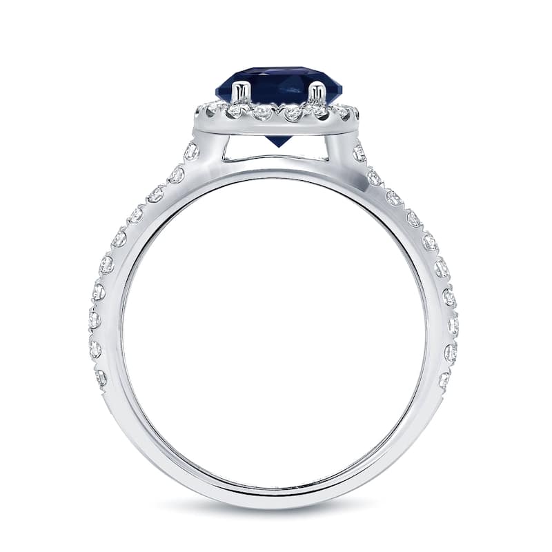 14k Gold 1ct Blue Sapphire and 1/3ct TDW Diamond Halo Engagement Ring by Auriya