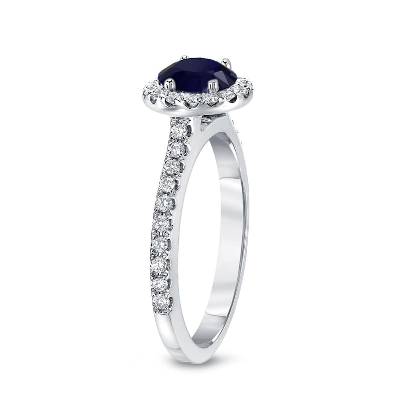 14k Gold 1ct Blue Sapphire and 1/3ct TDW Diamond Halo Engagement Ring by Auriya