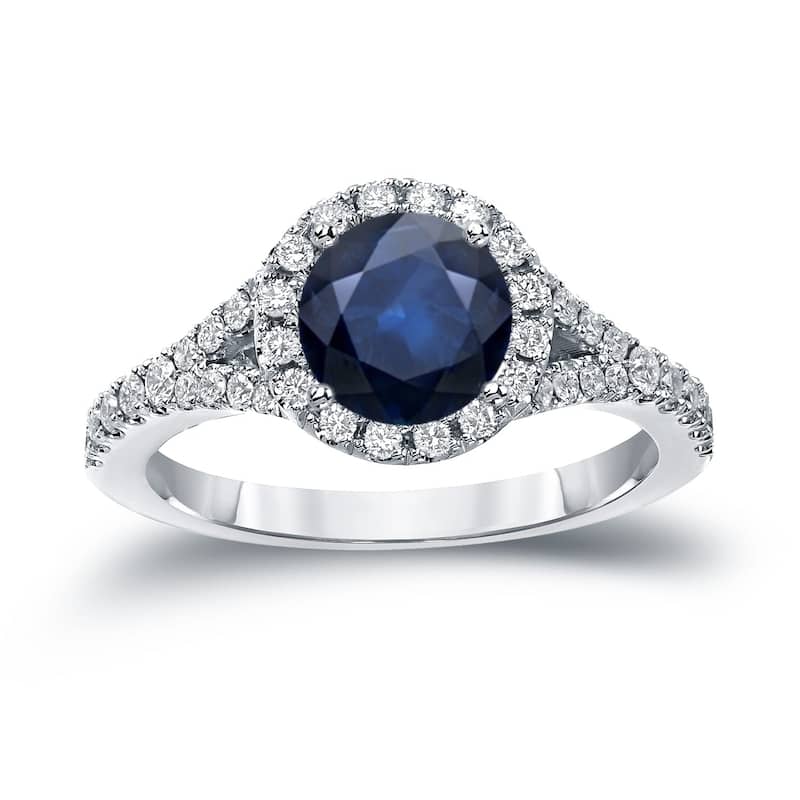 Auriya 1 1/2ct Blue Sapphire and 1/2ctw Halo Diamond Engagement Ring 14k Gold