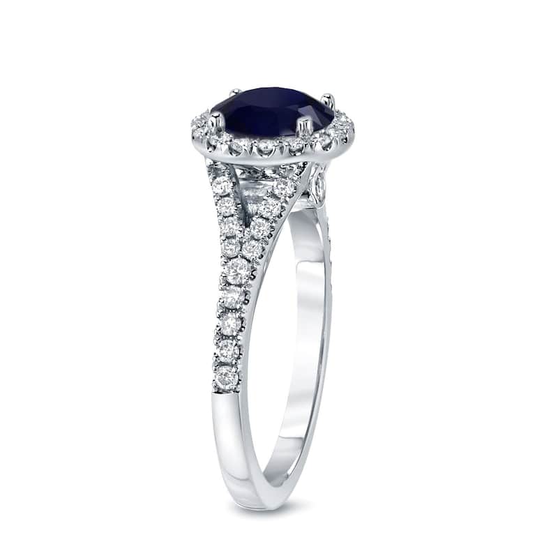 Auriya 1 1/2ct Blue Sapphire and 1/2ctw Halo Diamond Engagement Ring 14k Gold