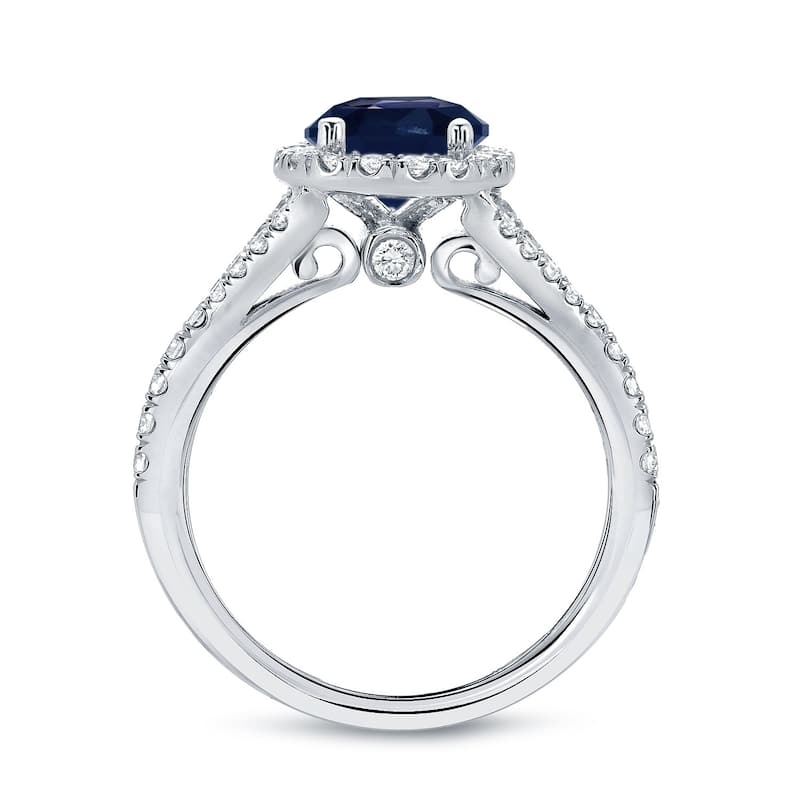 Auriya 1 1/2ct Blue Sapphire and 1/2ctw Halo Diamond Engagement Ring 14k Gold