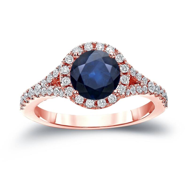 Auriya 1 1/2ct Blue Sapphire and 1/2ctw Halo Diamond Engagement Ring 14k Gold - 4 - Rose
