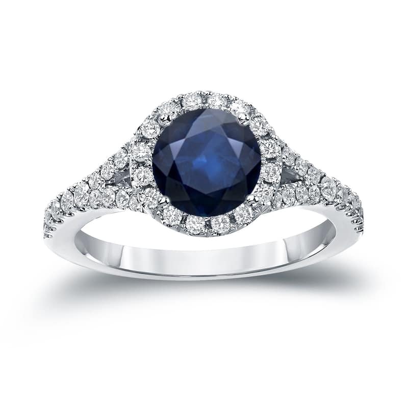 Auriya 1 1/2ct Blue Sapphire and 1/2ctw Halo Diamond Engagement Ring 14k Gold - 4 - White